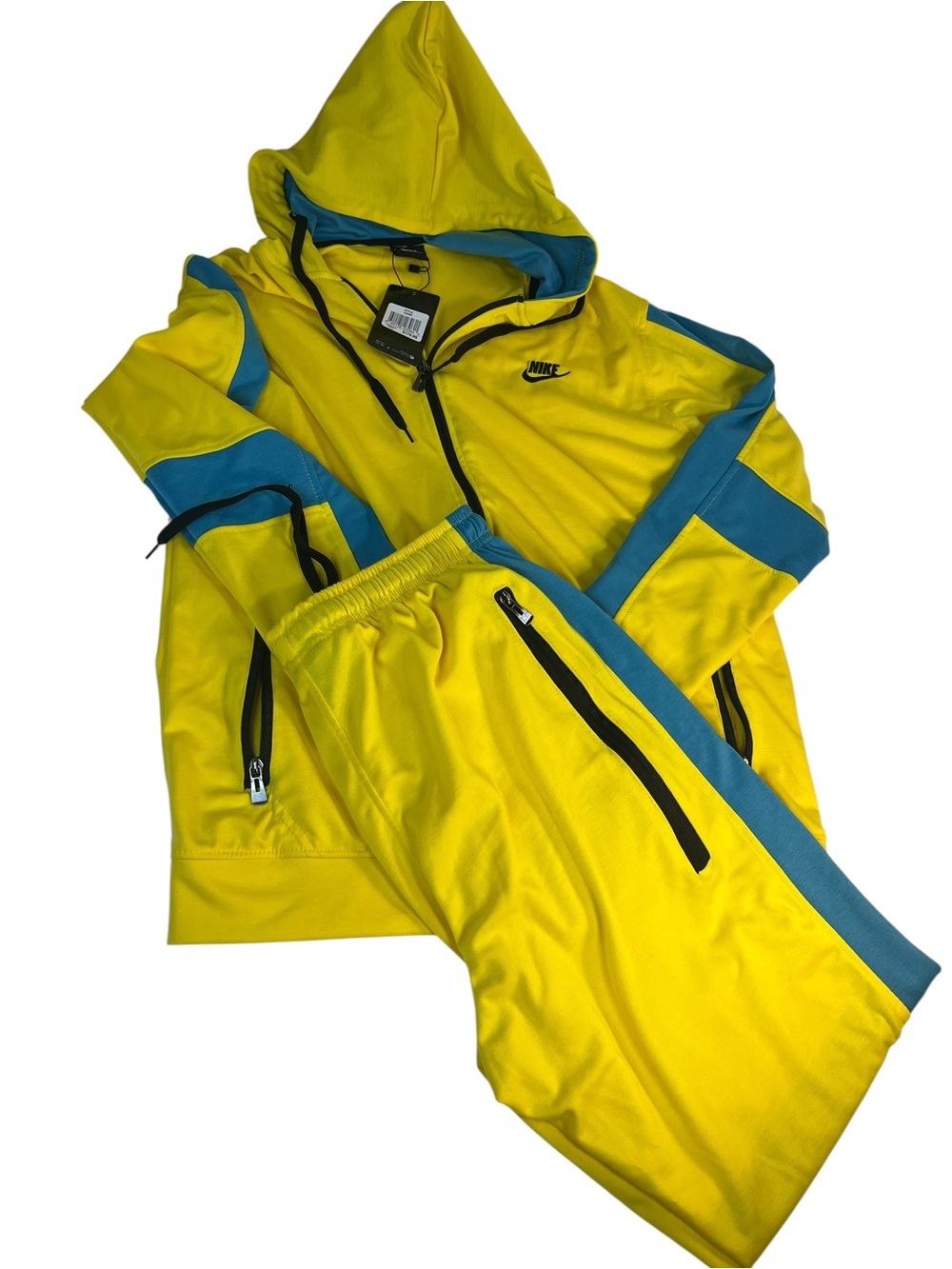 Nike Yellow & Blue Hooded Track Suit Set Colorblock